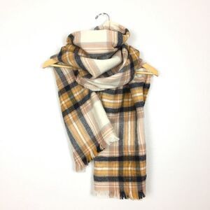 Plaid Blanket Scarf Grey & Yellow